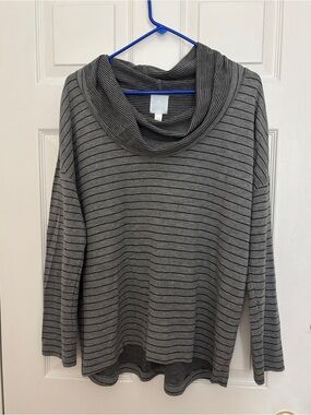 Sunday Soft Gray Striped Cowl Neck Sweater, Size L